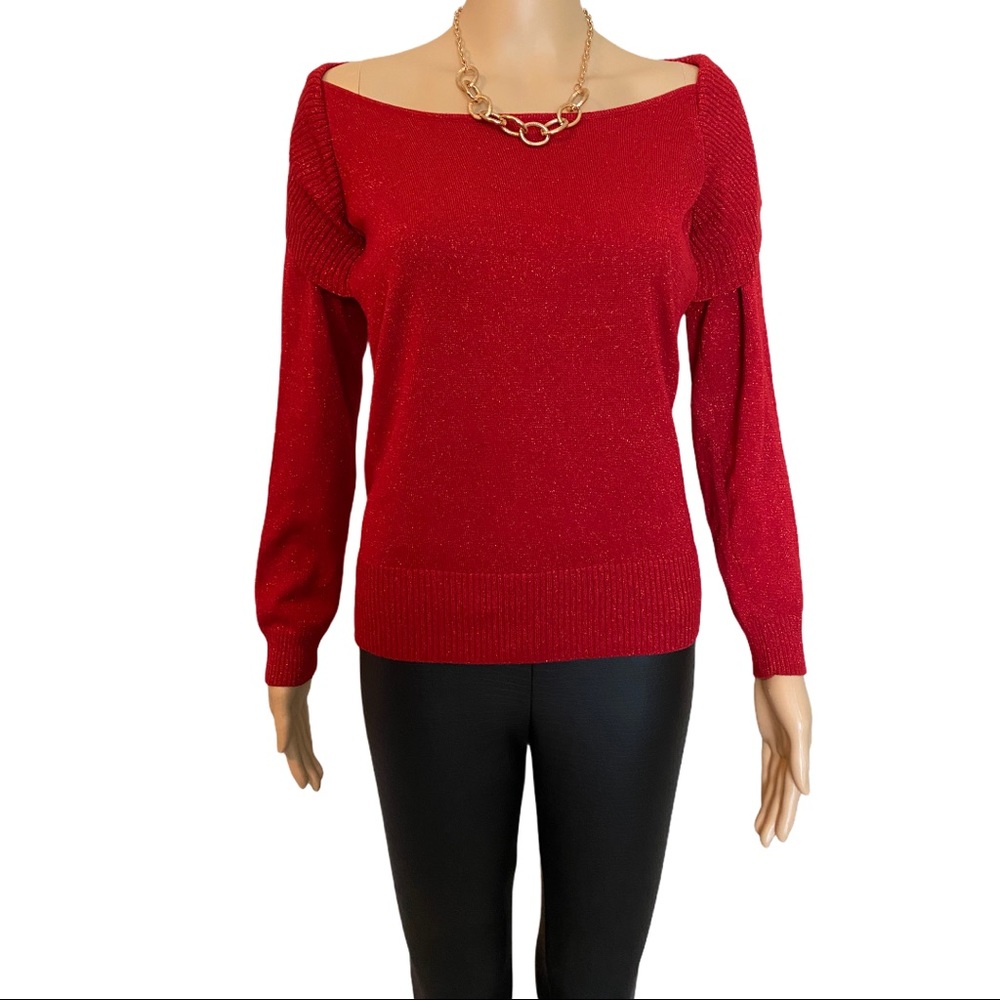 AGB Off the Shoulder Long Sleeve Red Shimmer Sweater Small